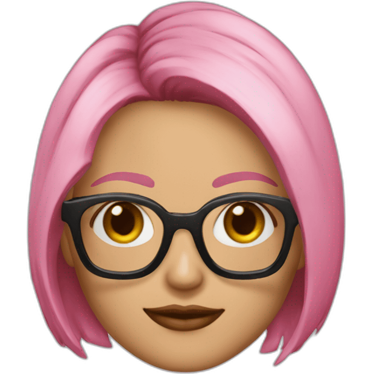 Mujer pelo color marrón corte bob , gafas rosas emoji