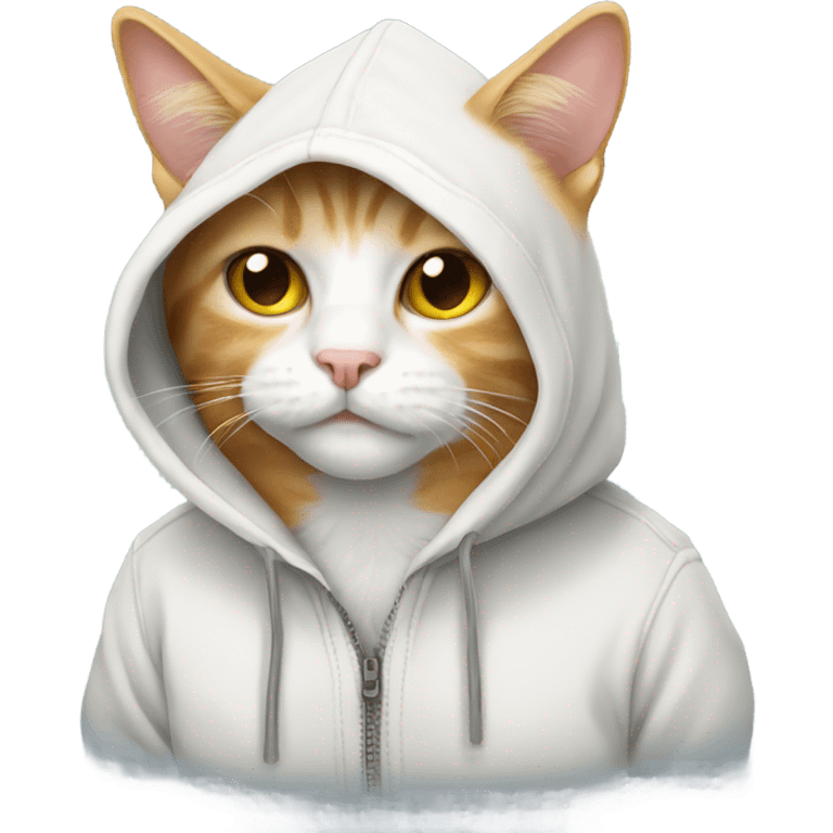 White-ginger cat wearing hoodie emoji