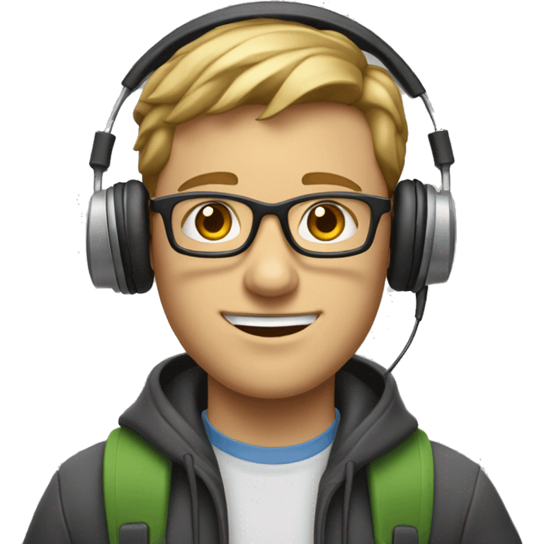 A white guy with glasses is a university student with books in his left hand, textbooks in his right hand, headphones in his right hand


 emoji