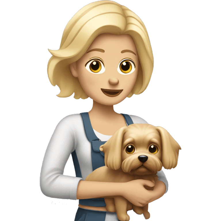 Blonde hair woman holding Yorkshire dog  emoji