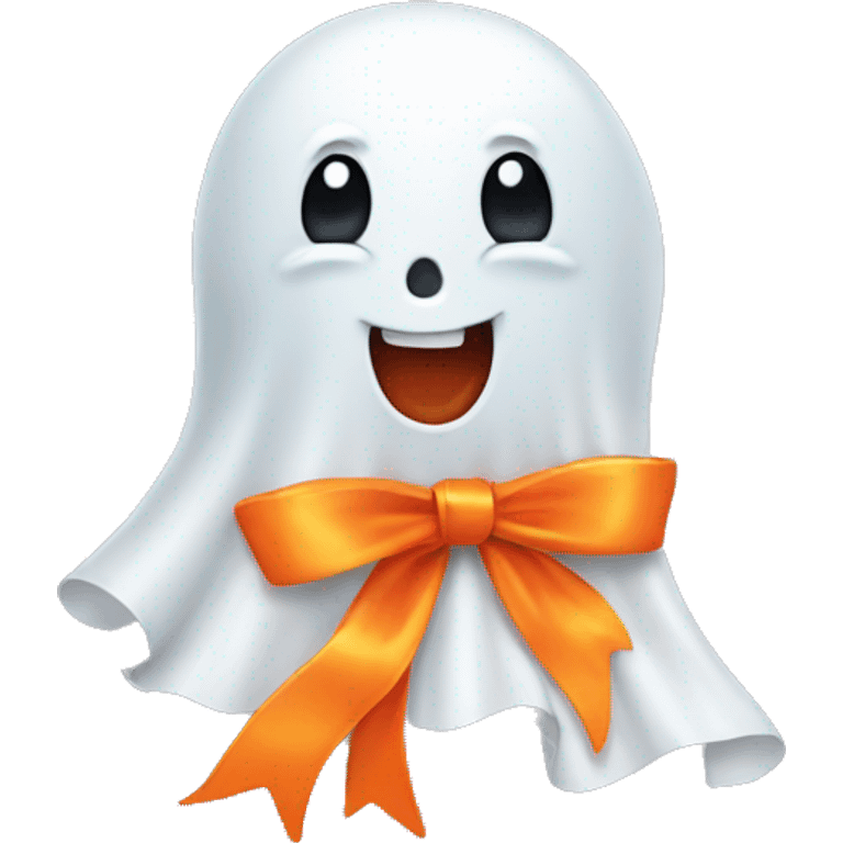 happy ghost with an orange bow emoji