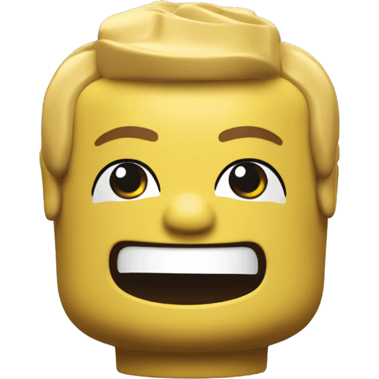 A lego head with a big smile emoji