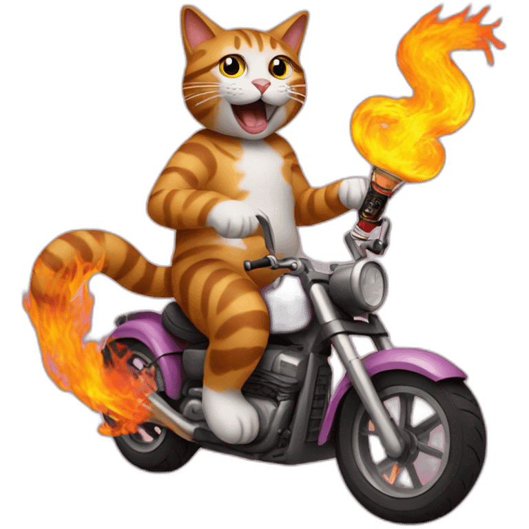 Cat on a burning bike with a hookah emoji