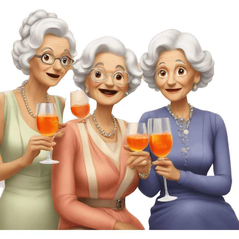 Three beautiful old ladies drinking aperol  emoji