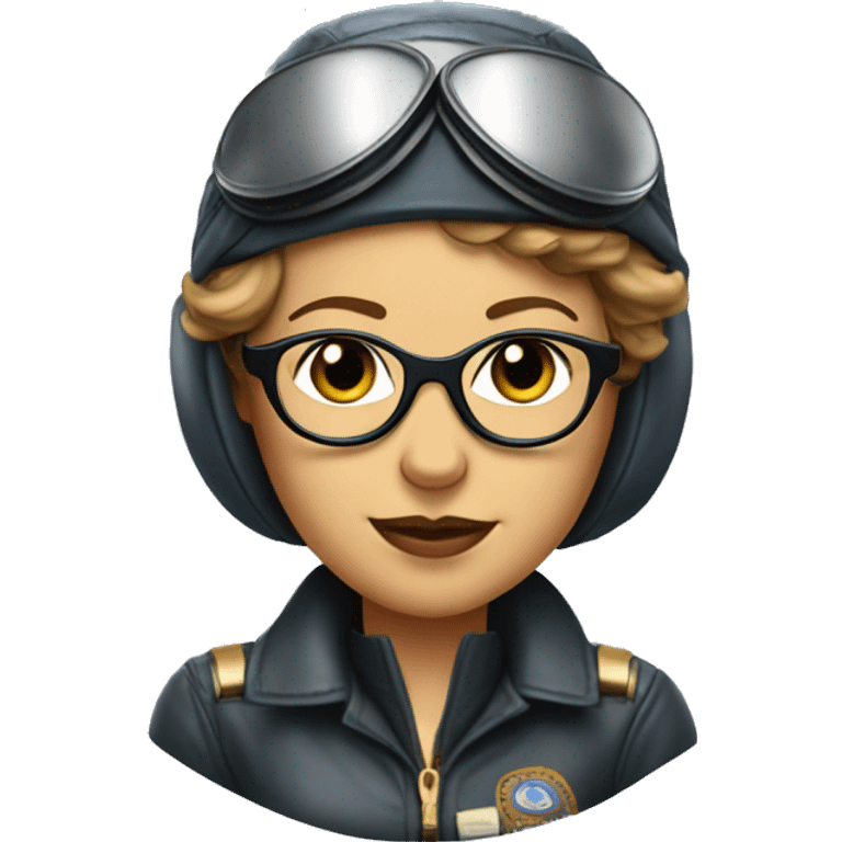 Amelia Earhart from the bust up, using airplane's pilot, wearing a pilot helmet with her aviation glasses on top of it, without patches in her clothes emoji