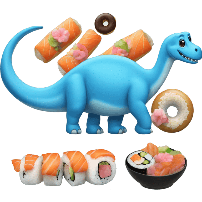 Brontosaurus blue with donut and sushi emoji