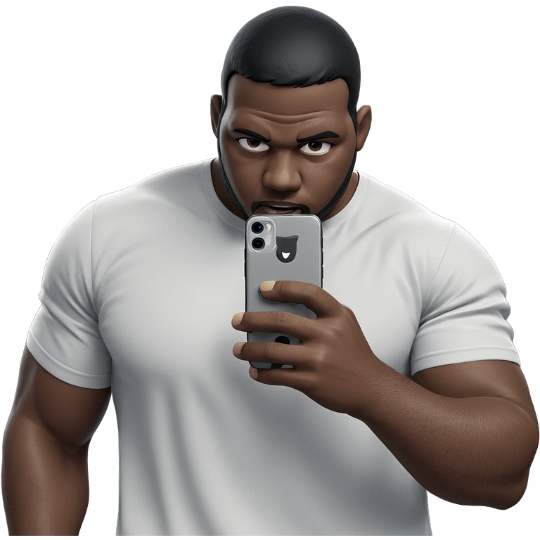 muscular man with phone indoors emoji