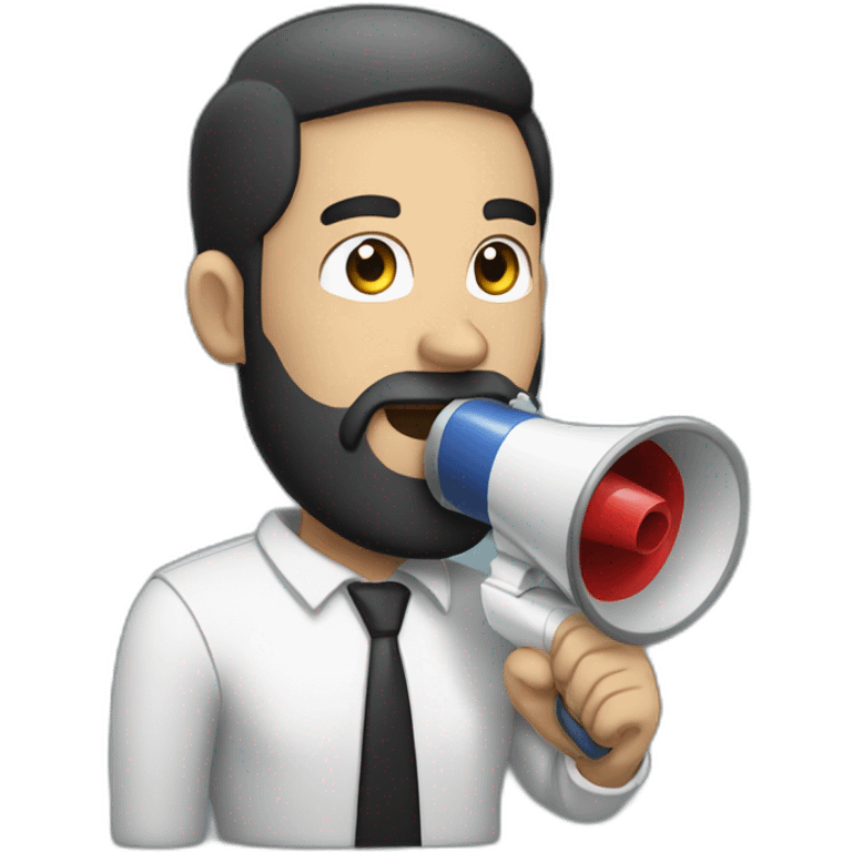 a white man with a black beard, holding a megaphone next to his mouth emoji