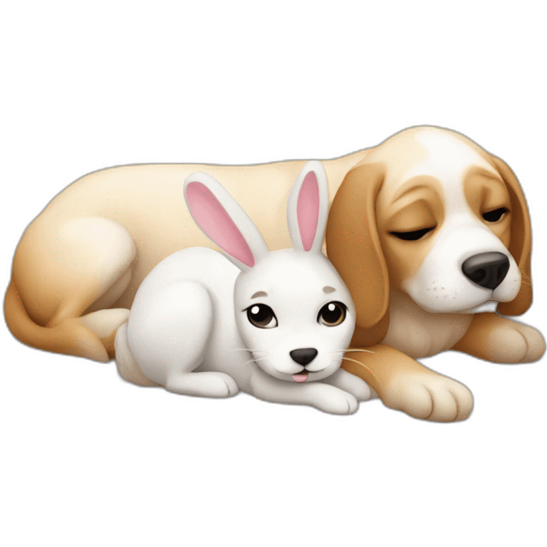 Dog laying with bunny emoji