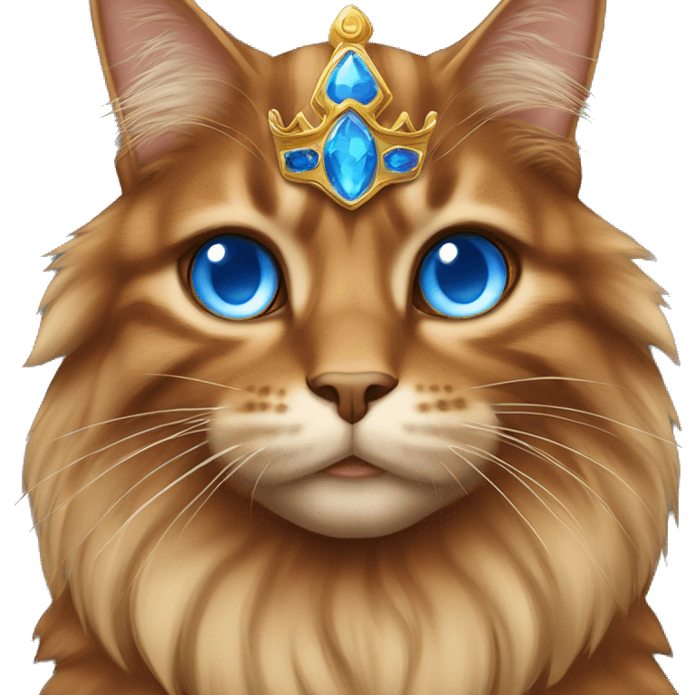 Brown and orange main coon cat with blue eyes in a crown emoji