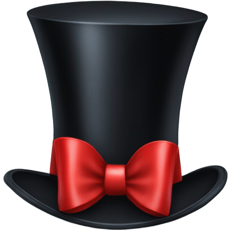 A black top hat displaying a red ribbon around the base. The ribbon forms a visible bow at the front, with the ends falling slightly over  emoji