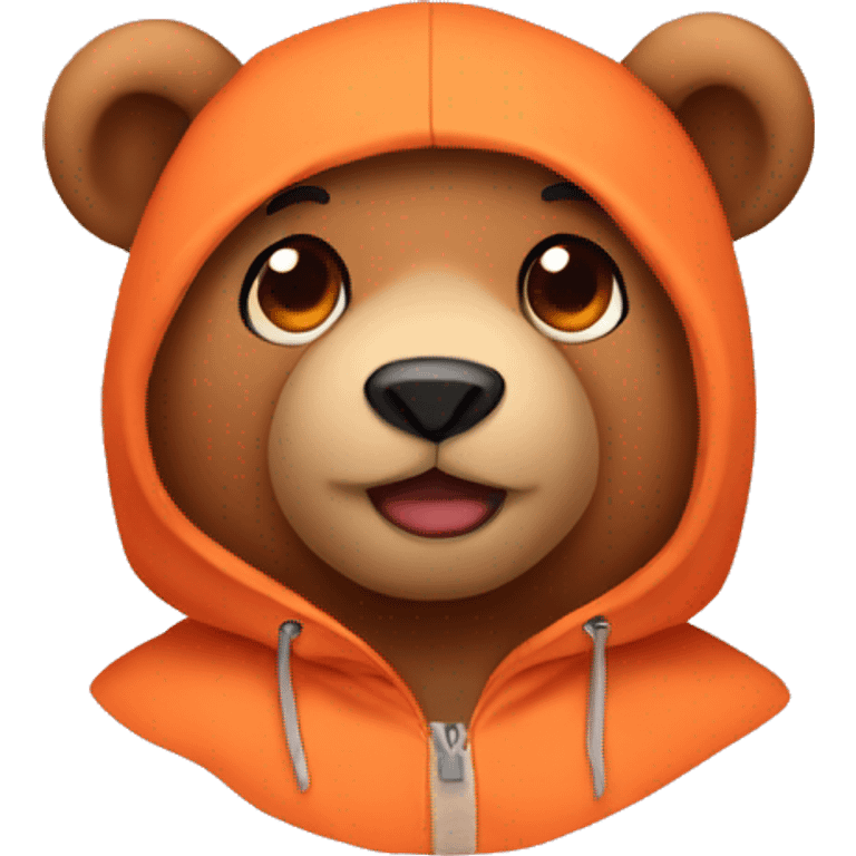 Teddy bear Wear orange hoodie with heart eyes emoji