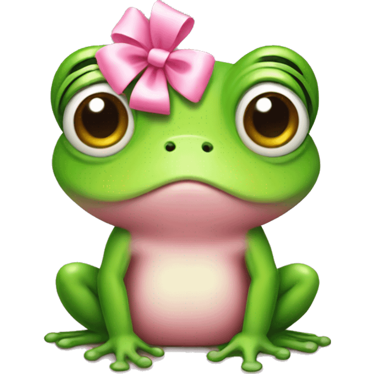 Cute frog with pink bow on head emoji