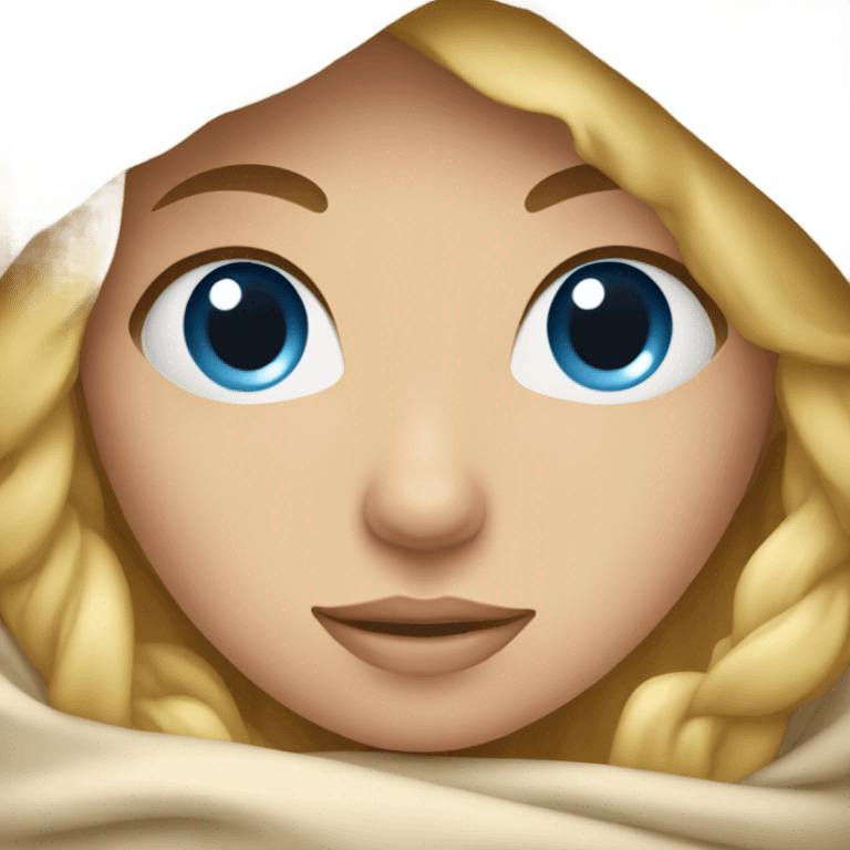 Blonde girl with blue eyes wrapped up in a blanket emoji