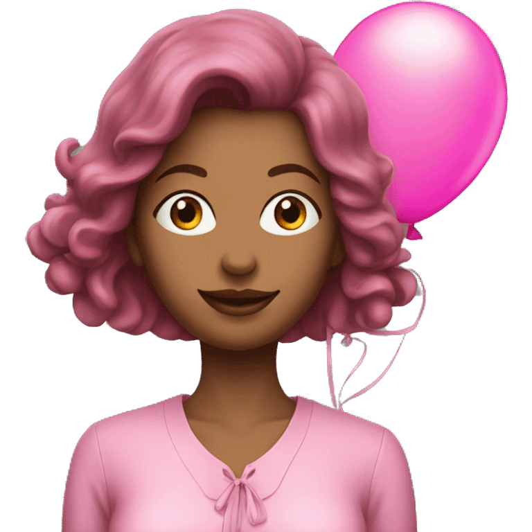 woman with pink blouse with Xanda balloons emoji