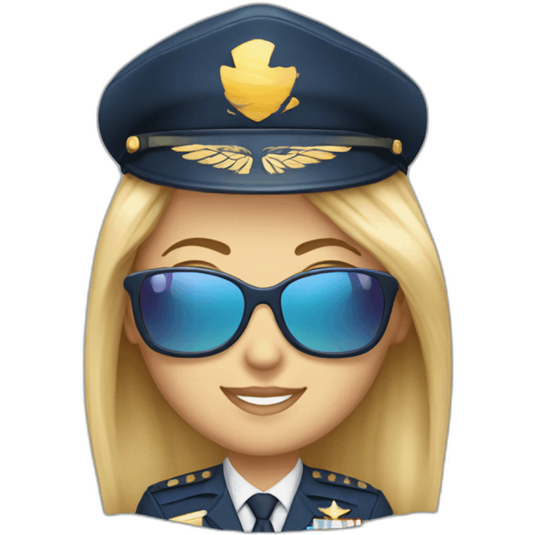 young long blonde hair caucasian female airplane Captain with sun glasses and Captain cap emoji