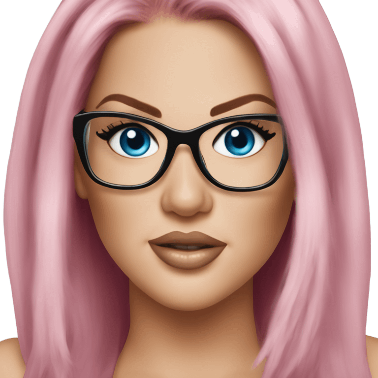 Photo Realistic khloe kardashian stylish pink hair BLUE eyes and glasses elegant  emoji