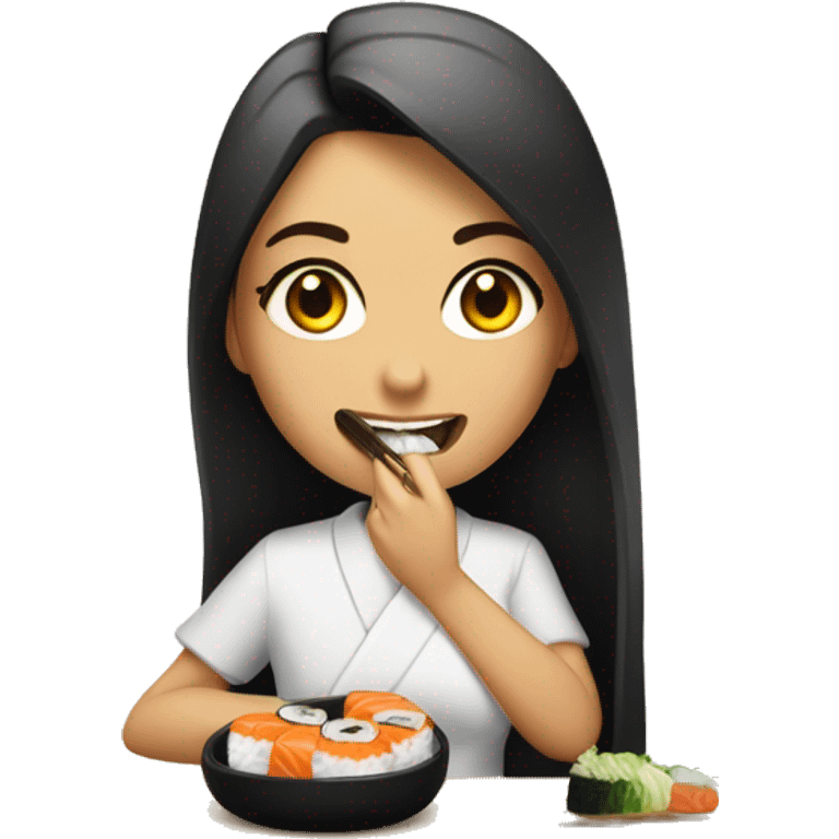 Una chica comiendo sushi pero no le gusta emoji