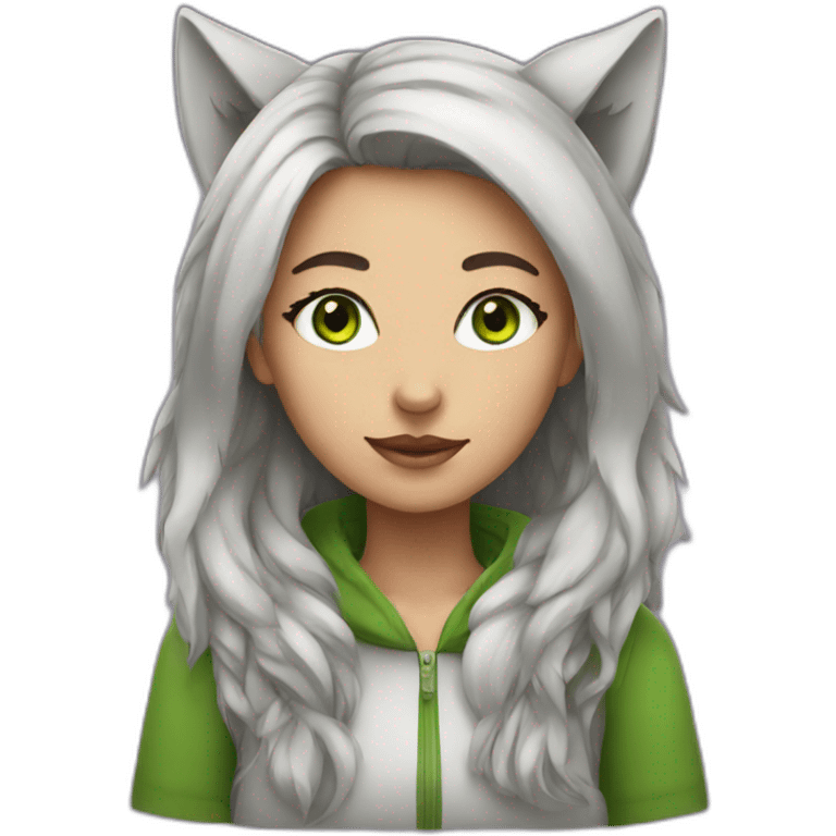 girl with wolf ears and green eyes emoji