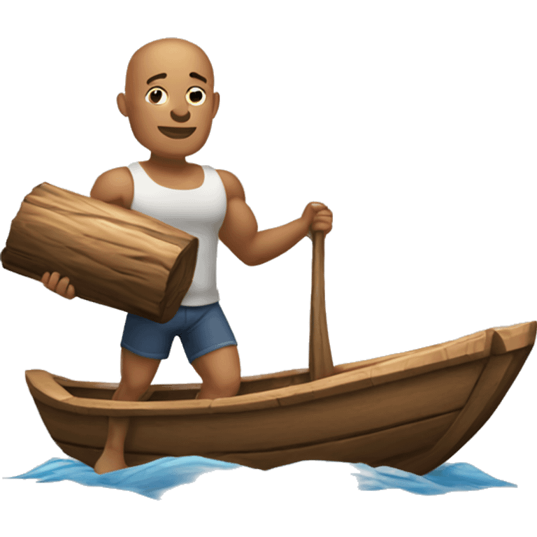 Bald muscular man carrying a boat and a log emoji