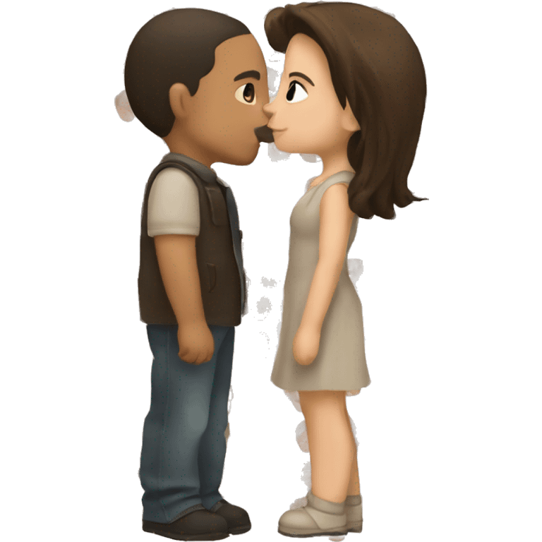 A brunette boy and a pale brunette girl kissing emoji