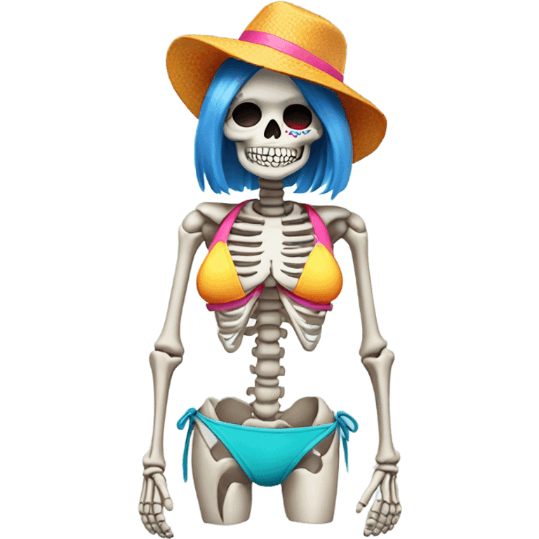 Skeleton in big bikini emoji