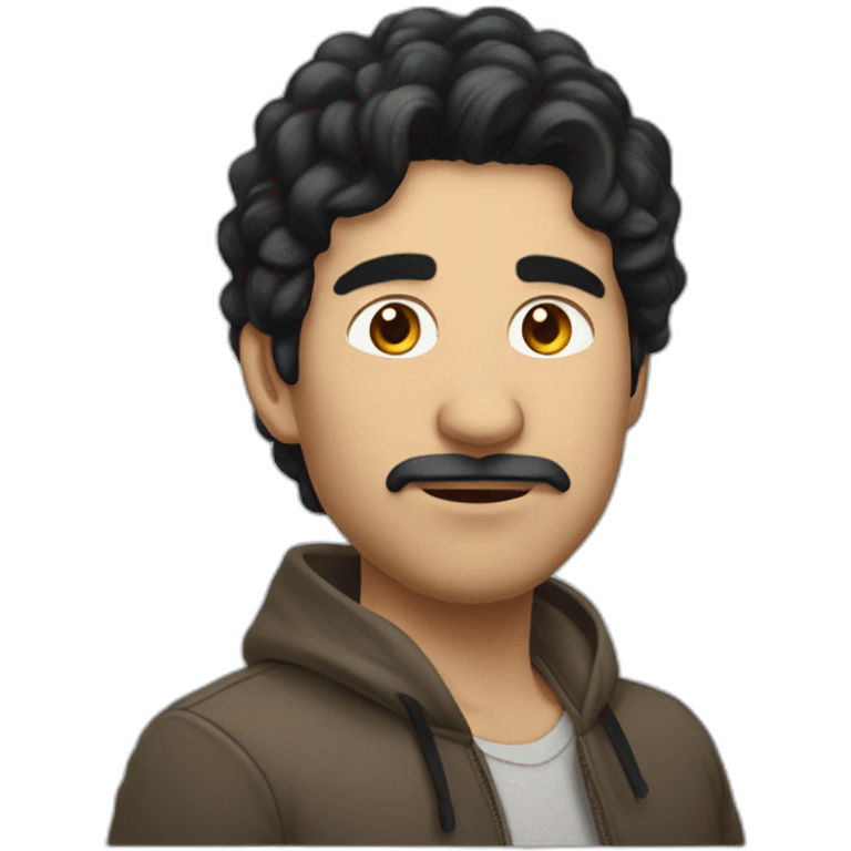 A big black haired man from Uzbekistan trading crypto emoji