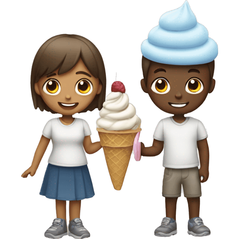 Girl and a boy having icecream both white emoji