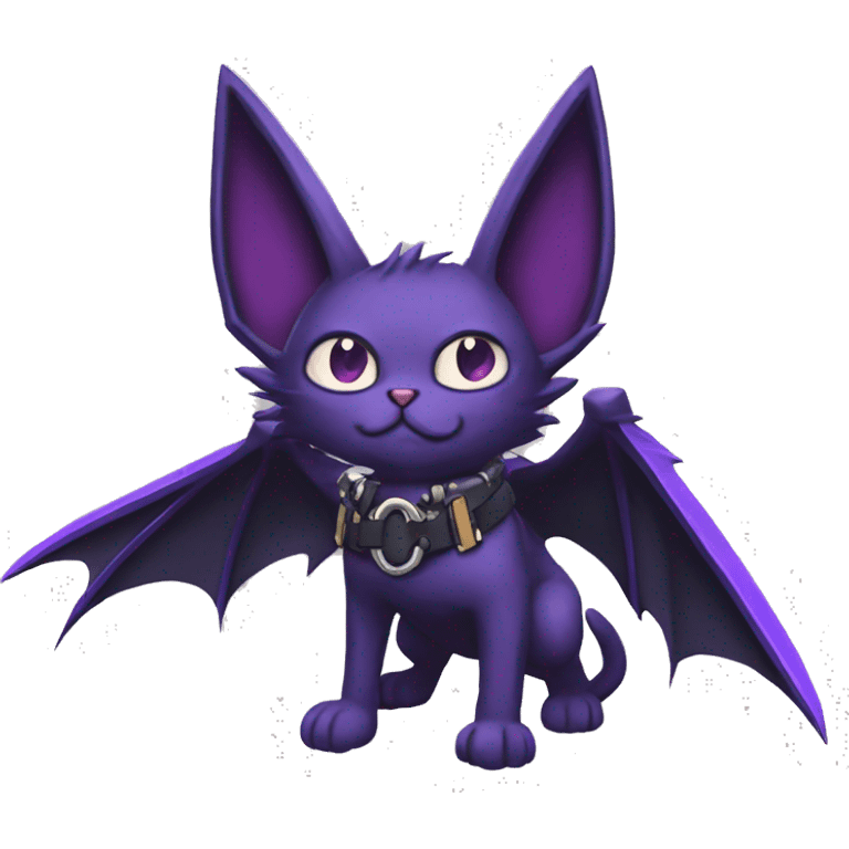 cool edgy black punk Purple nargacuga-bat-cat-Fakemon collar full body emoji