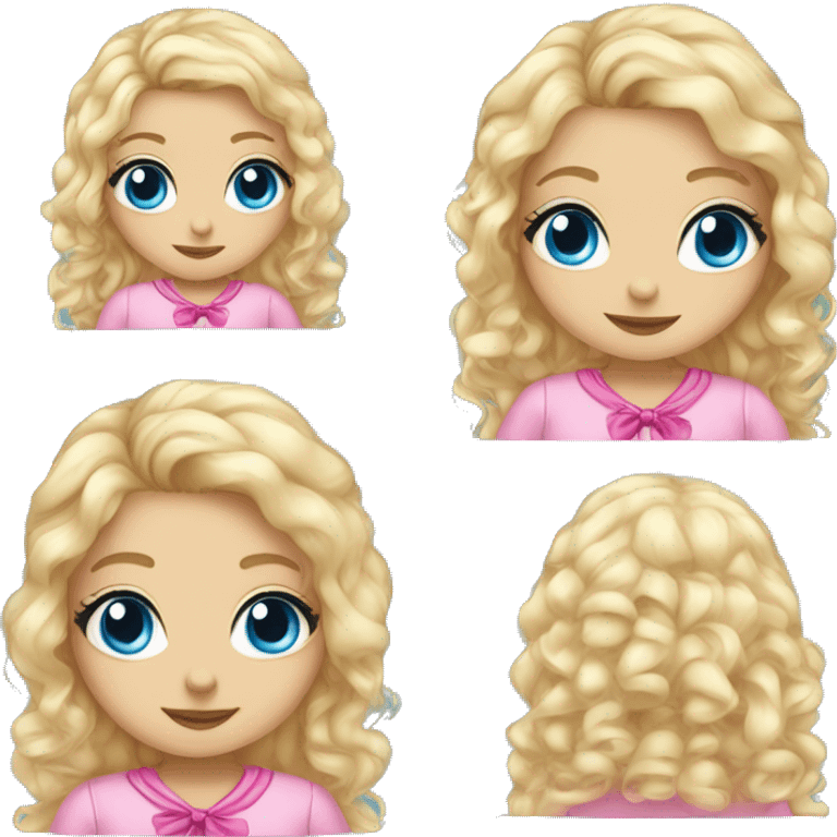 blond blue eyed girl with long curly eyelashes wearing pink bow pjs emoji