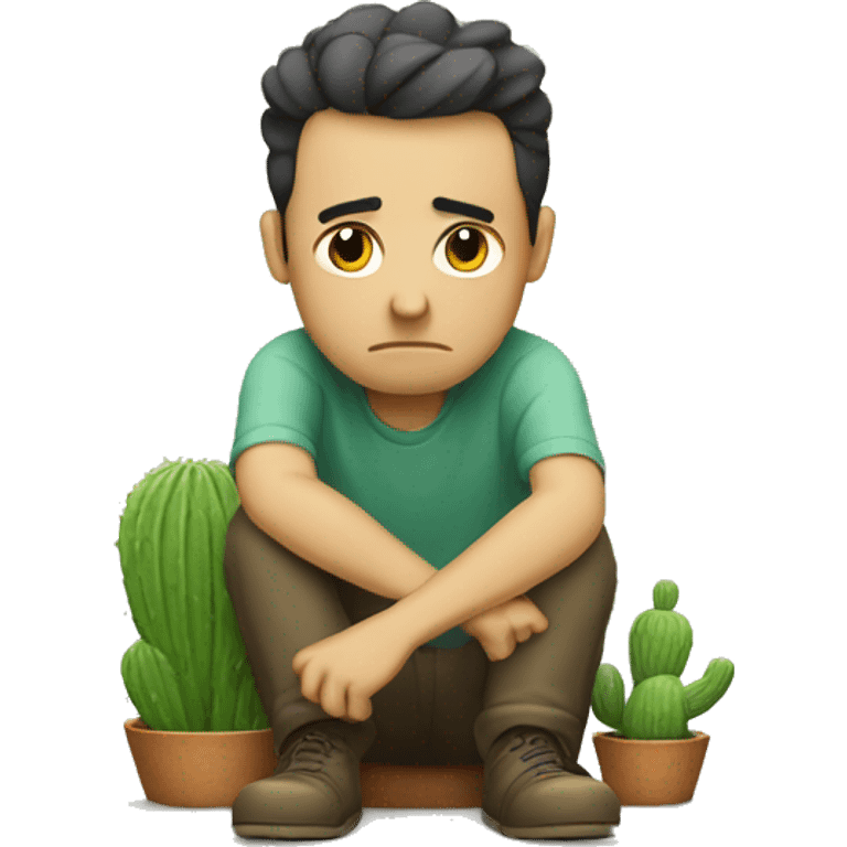 sad man sitting on little cactus emoji