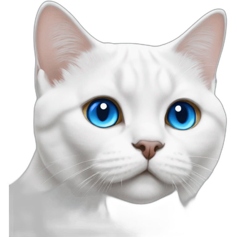 White British shorthair cat face with blue eyes emoji