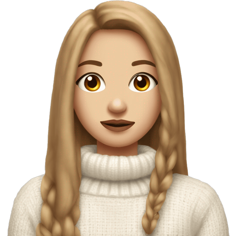 one very pretty girl with beautiful long STRAIGHT light brown hair big lips and small nose in white cozy sweater  emoji