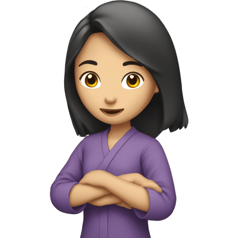 An Asian woman holds a top in her hands emoji