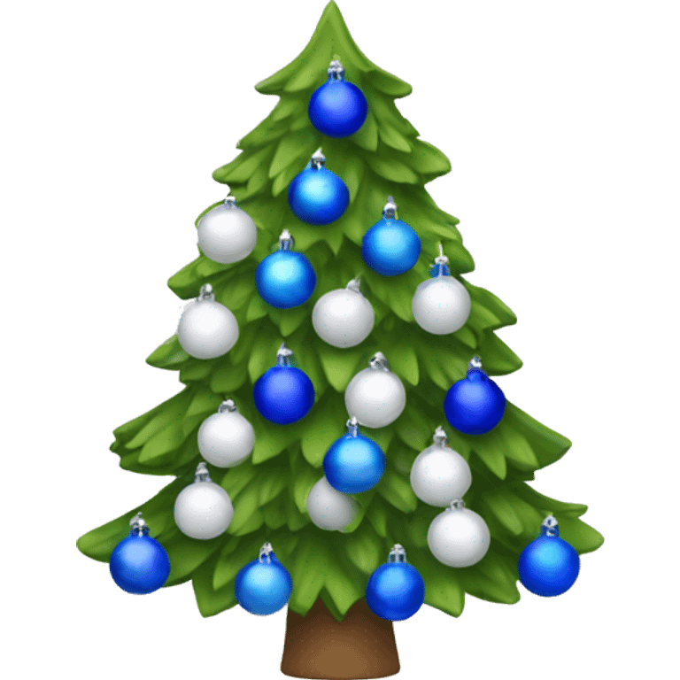 Christmas tree with white and blue bulbs and white and blue bows and lights emoji