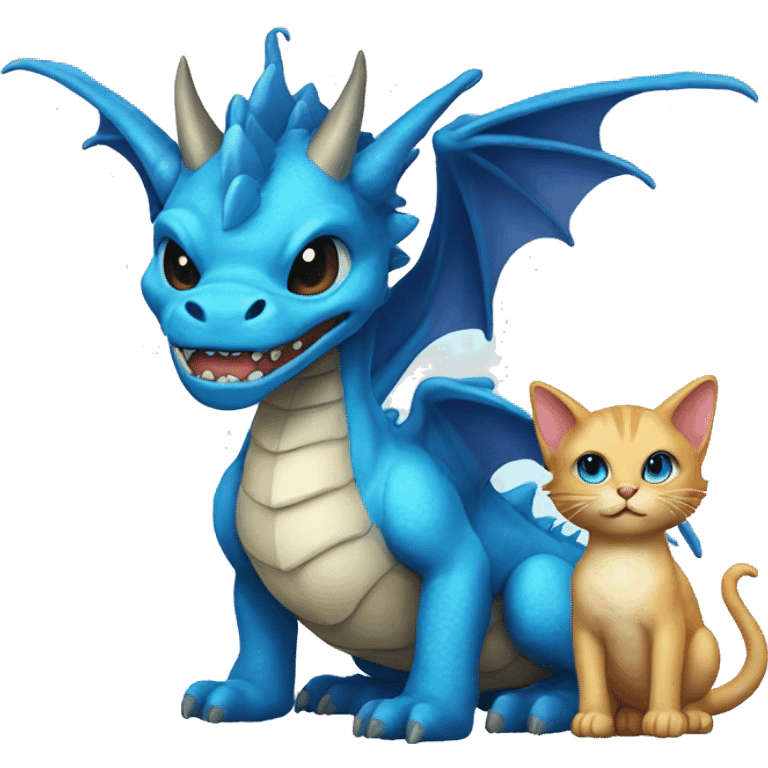 Blue dragon with a kitten on its head  emoji