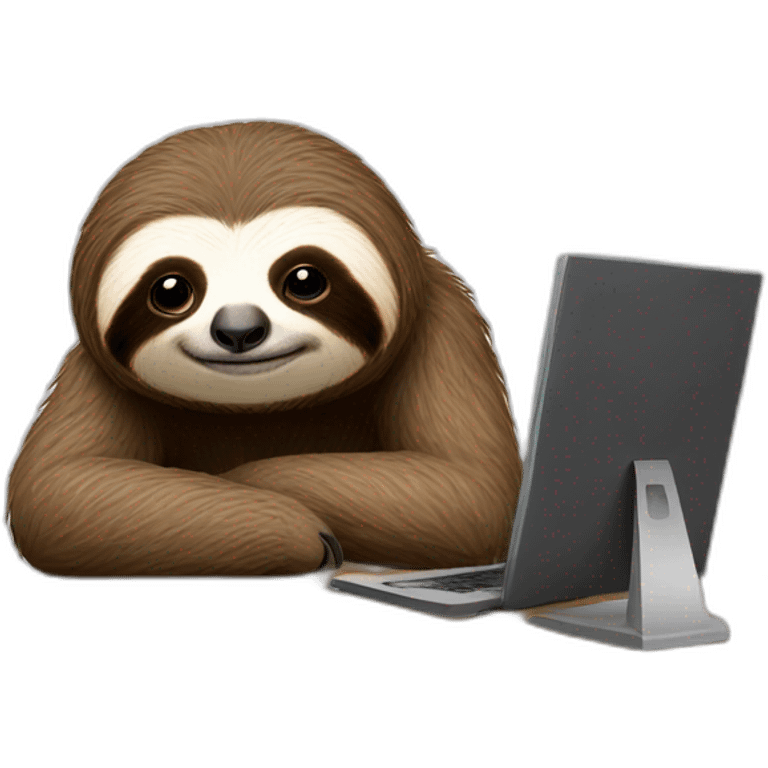 Sloth, mid life crisis at work, behind a desk emoji