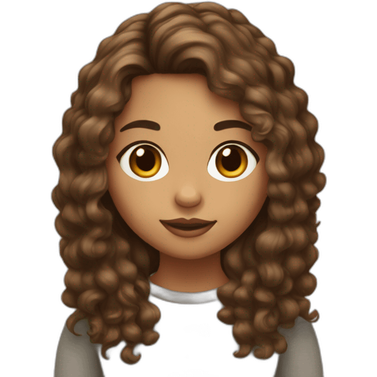 Girl with olive skin, hazel eyes and brown Curley hair in a shaggy middle part  emoji