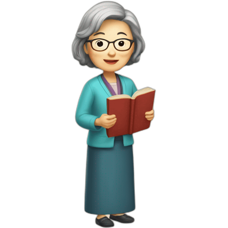 Standing older Chinese lady teacher held book emoji