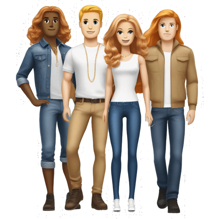 Glam brunette white ken and glam ginger haired white barbie emoji