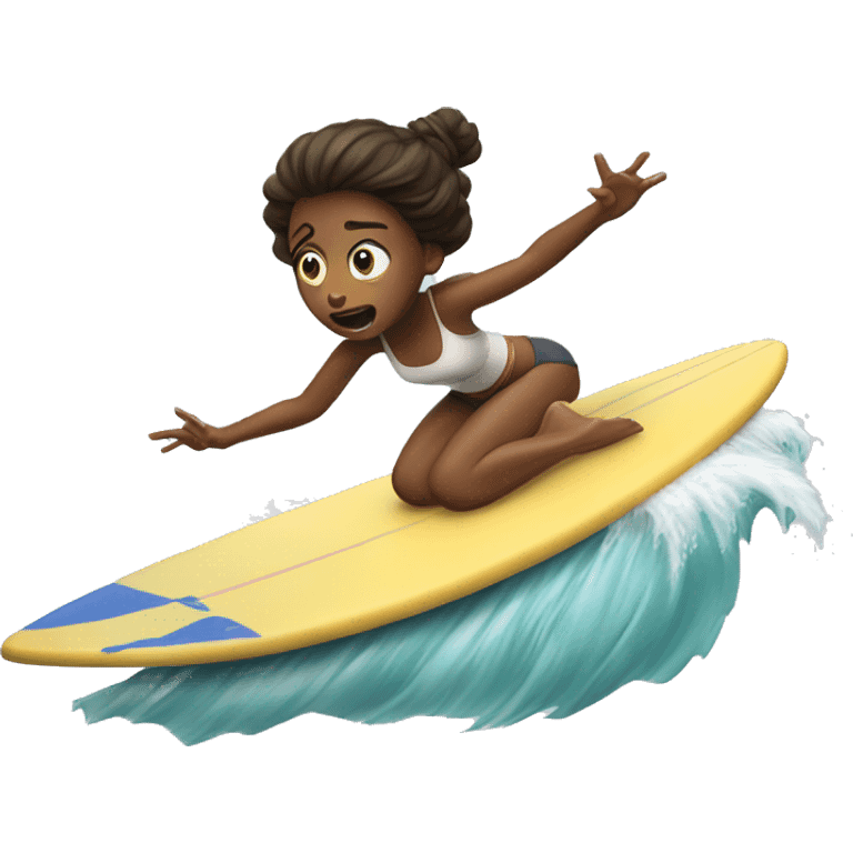 Girl scared falling off surfboard emoji