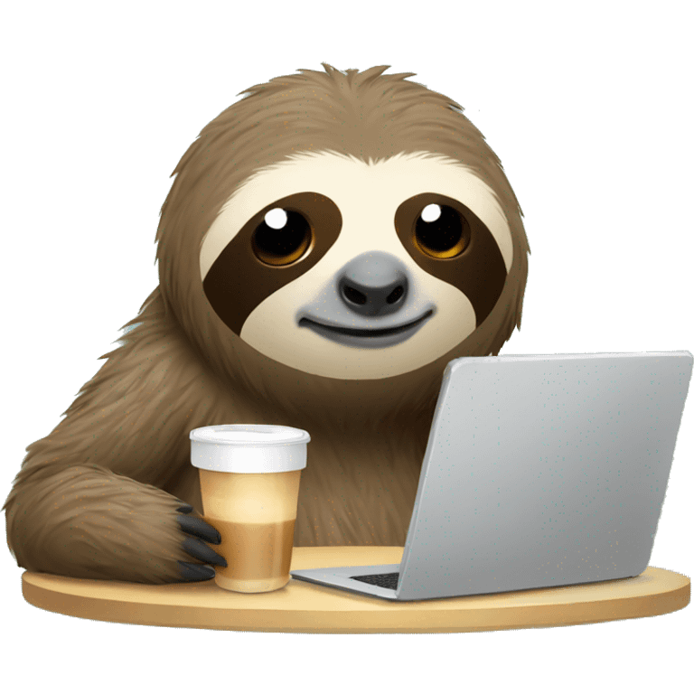 tired sloth with laptop and ice latte emoji