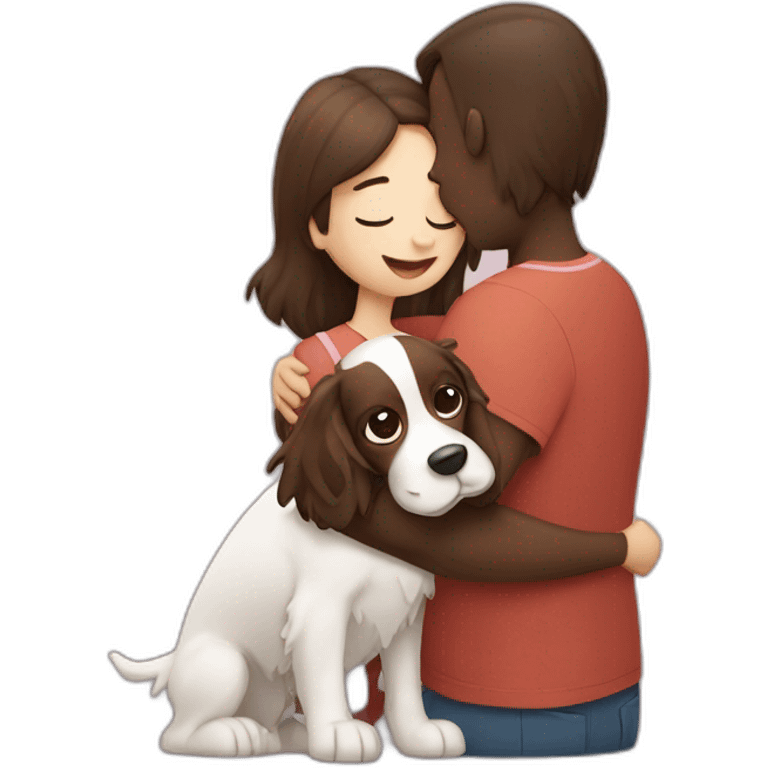 Springer spaniel with man and girl hug emoji