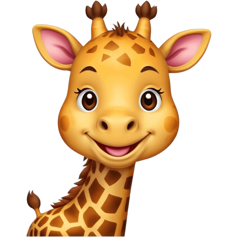 Cartoon short, fat dwarf giraffe with a big smile emoji