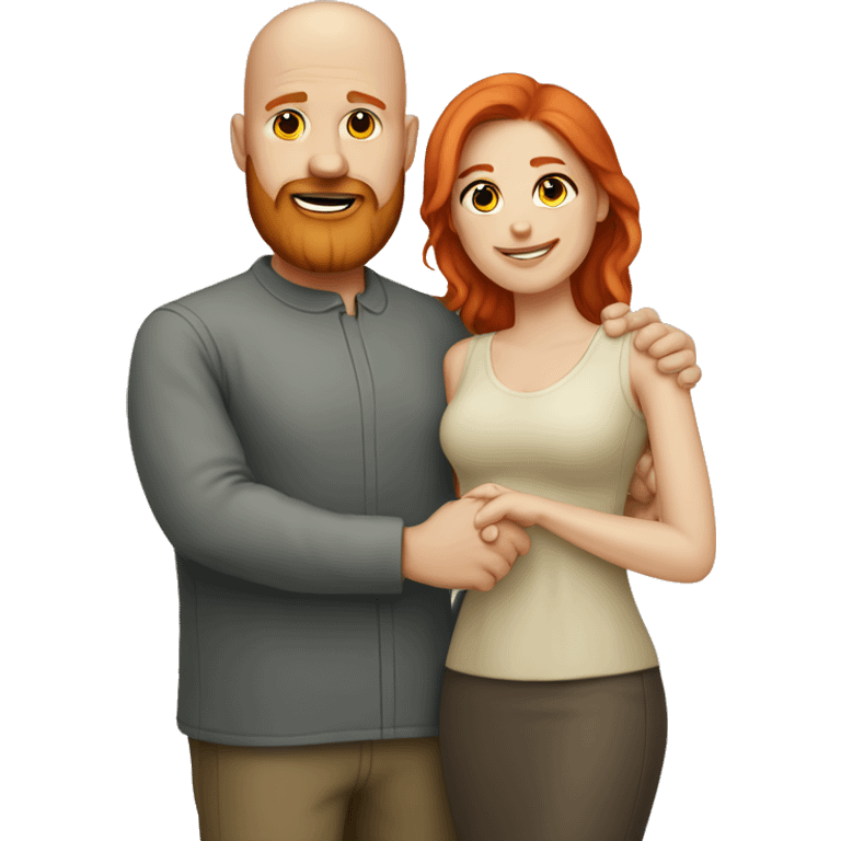 Bald man with beard holding hands with a beautiful redheaded lady  emoji