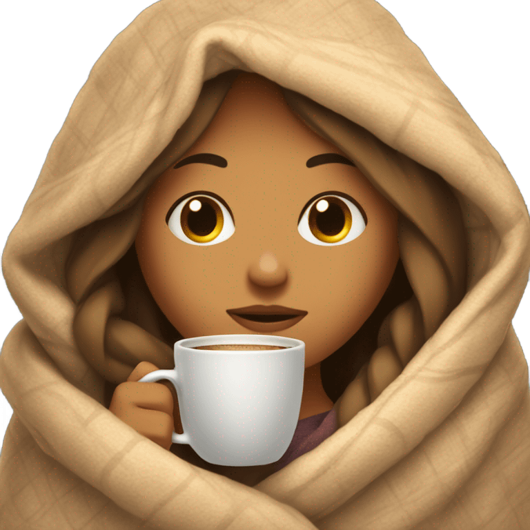 girl inside a blanket sipping coffee eyes closed emoji