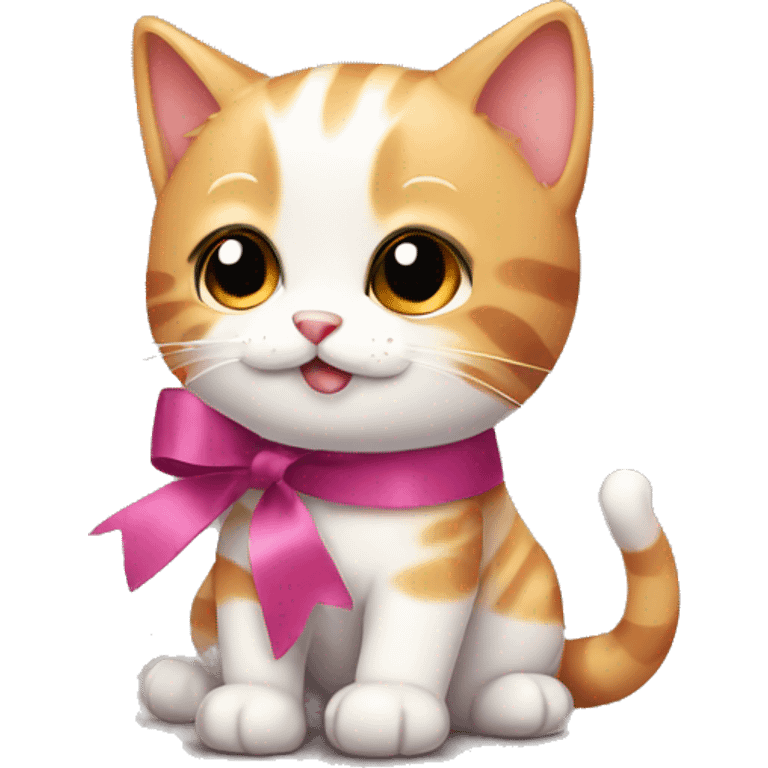 A cute cat with a ribbon emoji