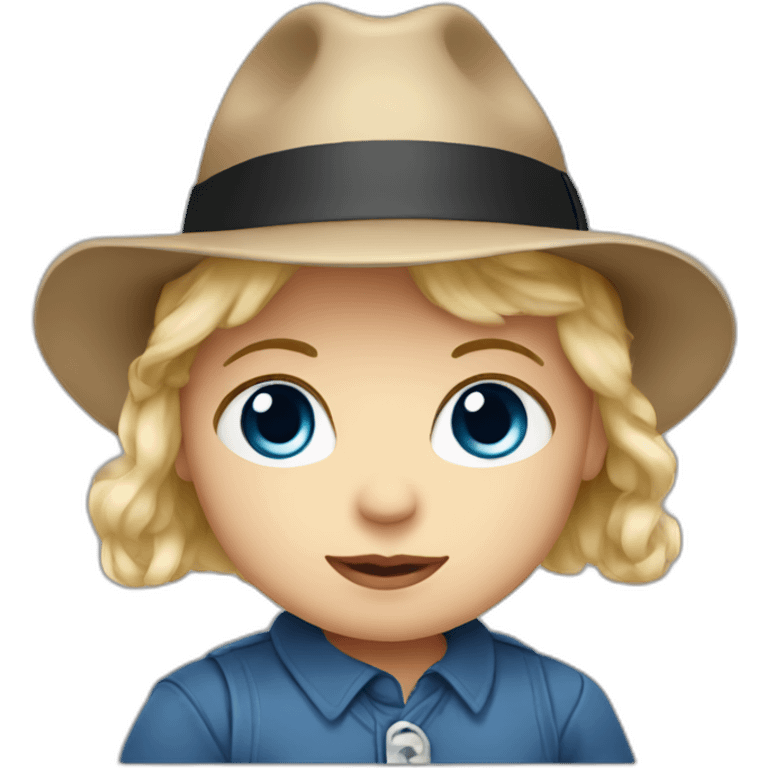 baby with blonde hair and big blue eyes with a fedora emoji