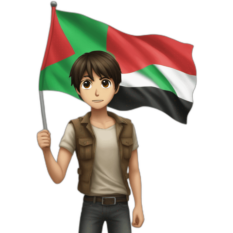 Eren yeager Holding the Palestinian flag   emoji