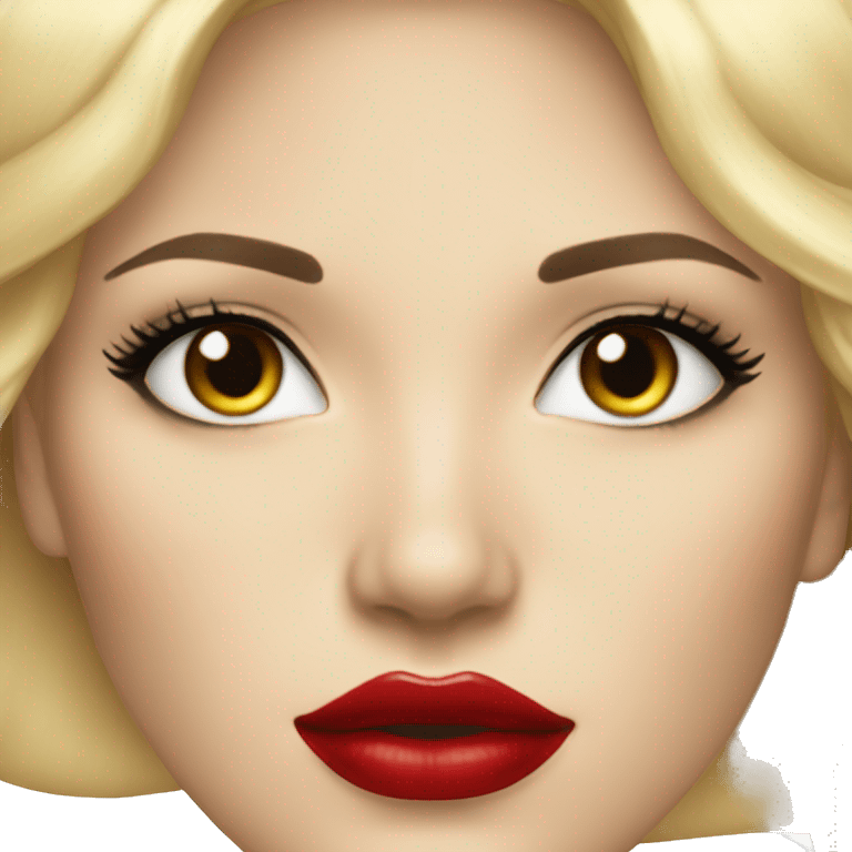 Blonde hair, mature female, black eyeliners, full lips, red lips emoji